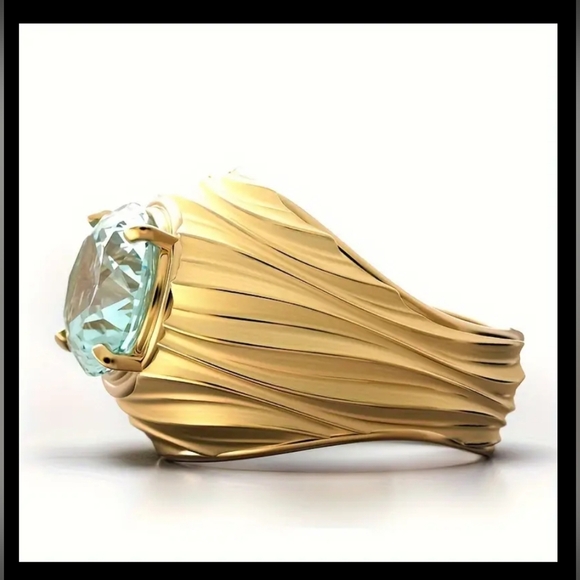 Gorgeous ocean waves dome ring, simulated Aquamarine, Sz.13 - Picture 3 of 3